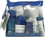 Clarins Men's Grooming Essentials Gift Set 30ml Active Face Wash + 3ml Anti-Fatigue Eye Serum + 30ml Super Moisture Gel + 50ml Shampoo & Shower Gel + 50ml Antiperspirant Roll-On