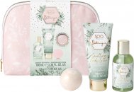 Style & Grace Spa Botanique Cosmetictasche Geschenkset Eco Verpackung 100 ml Körperlotion + 100 ml Körperwäsche + 55 g Badebombe + Recycelte Stoff Kosmetiktasche