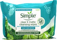 Simple Clear & Matte Biodegradable Cleansing Wipes - 20 Wipes