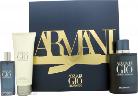 Giorgio Armani Acqua di Giò Profondo Gift Set 75ml EDP + 75ml Shower Gel +  15ml EDP