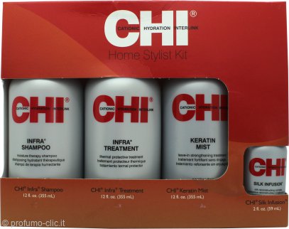 CHI Home Stylist Kit 350ml Infra Shampoo + 350ml Infra Treatment + 350ml Keratin Mist + 50ml Silk Infusion