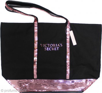 Victoria's Secret Black With Pink Sequin Tote Bag