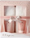 Style & Grace Utopia Fluffy Slippers Gift Set Eco Packaging 150ml Body Wash + 150ml Body Lotion + 1 Pair Fluffy Slippers