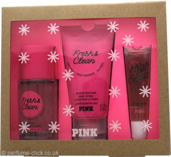Victoria's Secret Pink Fresh & Clean Gift Set 75ml Body Mist + 75ml Body Lotion + 13ml Lip Oil