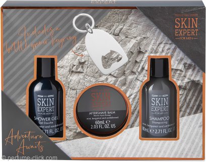Style & Grace Skin Expert for Him Mini Grooming Gift Set Eco Packaging 2.7oz (80ml) Shower Gel + 2.7oz (80ml) Shampoo + 2.0oz (60ml) Aftershave Balm + Bottle Opener Keyring
