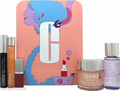 Clinique Limited Edition Travel Jet Set Gift Set 75ml Moisture Surge Hydrator Gel Cream + 50ml Take The Day Off Make-Up Remover + 7ml Mascara - Black + 15ml All About Eyes Serum + 3.9g Lipstick - 14 Plum Pop