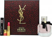 Yves Saint Laurent Mon Paris Gift Set 50ml EDP + 1.3g Rouge Volupté Shine - No. 49 + 2ml Volume Effet Faux Cils The Curler Mascara - 01 Noir Insoumis