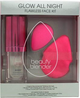 Beautyblender Glow All Night Flawless Face Kit 1x Original Beautyblender Make-Up Songe + 15ml Re-Dew Set & Refresh Spray Mini + 1x Powder Pocked Puff Dual Sided Powder Puff