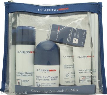Clarins Men's Gift Set 50ml Moisturiser + 30ml Face Wash + 3ml Eye Serum + 50ml Deodorant Roll-On + 30ml Shampoo & Shower Gel