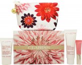 Clarins Radiance Collection Geschenkset 50ml Beauty Flash Balm + 15ml Fresh Face Scrub + 5ml Natural Lip Perfector - 01 Rose Shimmer + Toilettas