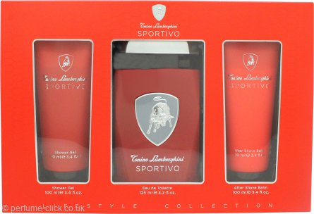 Lamborghini Sportivo Gift Set 125ml EDT Spray + 100ml Shower Gel + 100ml  Aftershave Balm