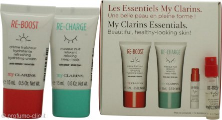 Clarins My Clarins Essentials Gift Set 15ml Re-Boost Face Cream + 15ml Re-Charge Sleep Mask + 1.5ml Re-Fresh Face Mist