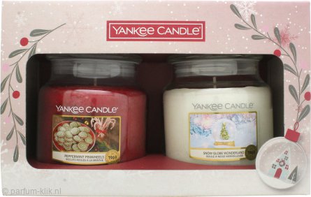 Yankee Candle Geschenkset 411g Peppermint Pinwheels Kaars + 411g Snow Globe Kaars