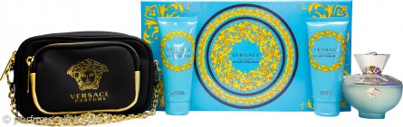 Versace Pour Femme Dylan Turquoise Gift Set 3.4oz (100ml) EDT + 3.4oz (100ml)  Shower Gel + 3.4oz (100ml) Body Lotion + Purse
