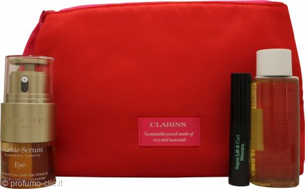 Clarins Double Serum Gift Set 20ml Double Serum Eye + 50ml Total Cleansing Oil + 3ml Supra Lift & Curl Mascara + Pouch
