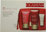 Clarins Replenishing Radiance Gift Set 15ml Rose Radiance Cream + 5ml Gentle Peeling Cream + 30ml Super Restorative Hand Cream