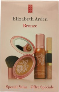 Elizabeth Arden Bronze Gift Set 8.5g Sun Goddess Bronzing Powder - Medium + 9ml High Shine Lip Gloss Duo - Pink Sun & Bohemian Bronze + 50ml Flawless Finish Mousse Makeup - Sheer Sunkissed Bronze + Kabuki-Style Brush