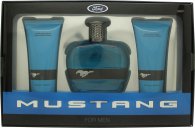 Mustang Blue Geschenkset 100 ml EDT + 100 ml Aftershave Balsam + 100 ml Haar- & Körperwäsche