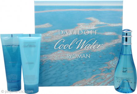 Davidoff Cool Water Woman Gift Set 3.4oz (100ml) EDT + 2.5oz (75ml) Body Lotion + 2.5oz (75ml) Shower Breeze