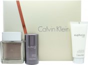 Calvin Klein Euphoria Gift Set 100ml EDT + 100ml Aftershave Balm + 75g Deostick