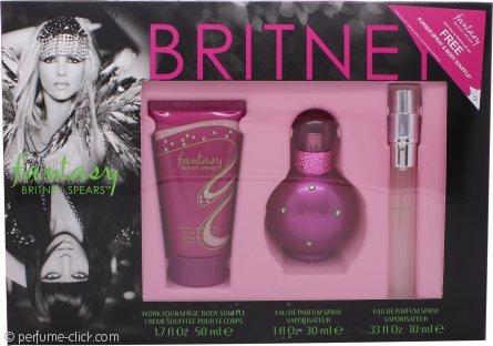 Britney Spears Fantasy Gift Set 1.0oz (30ml) EDP Spray + 1.7oz (50ml) Body Souffle + 0.3oz (10ml) EDP Spray
