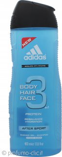 Adidas After Sport 3 in 1 Gel Doccia & Shampoo Corpo Capelli Viso 400ml