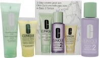 Clinique 3-Step Skincare Gavesett 50ml Liquid Facial Soap Dry Combination + 100ml Clarifying Lotion 2 Dry Combination + 30ml Dramatically Different Moisturizing Lotion Very Dry To Dry Combination