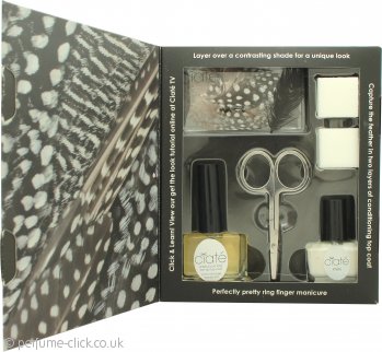 Ciate Feathered Manicure What A Hoot Gift Set 13.5ml Fast Dry Top Coat Speed Coat Pro 014 + 5ml Mini Nail Polish - Snow Virgin 001 + Scissors + Nail File Block + Feathers